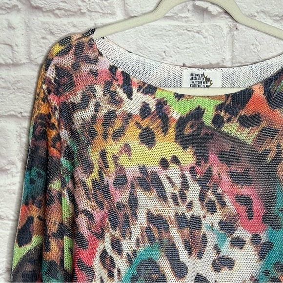 Free For Humanity Colorful Leopard Knit Long Sleeve Sweater - Picture 5 of 10